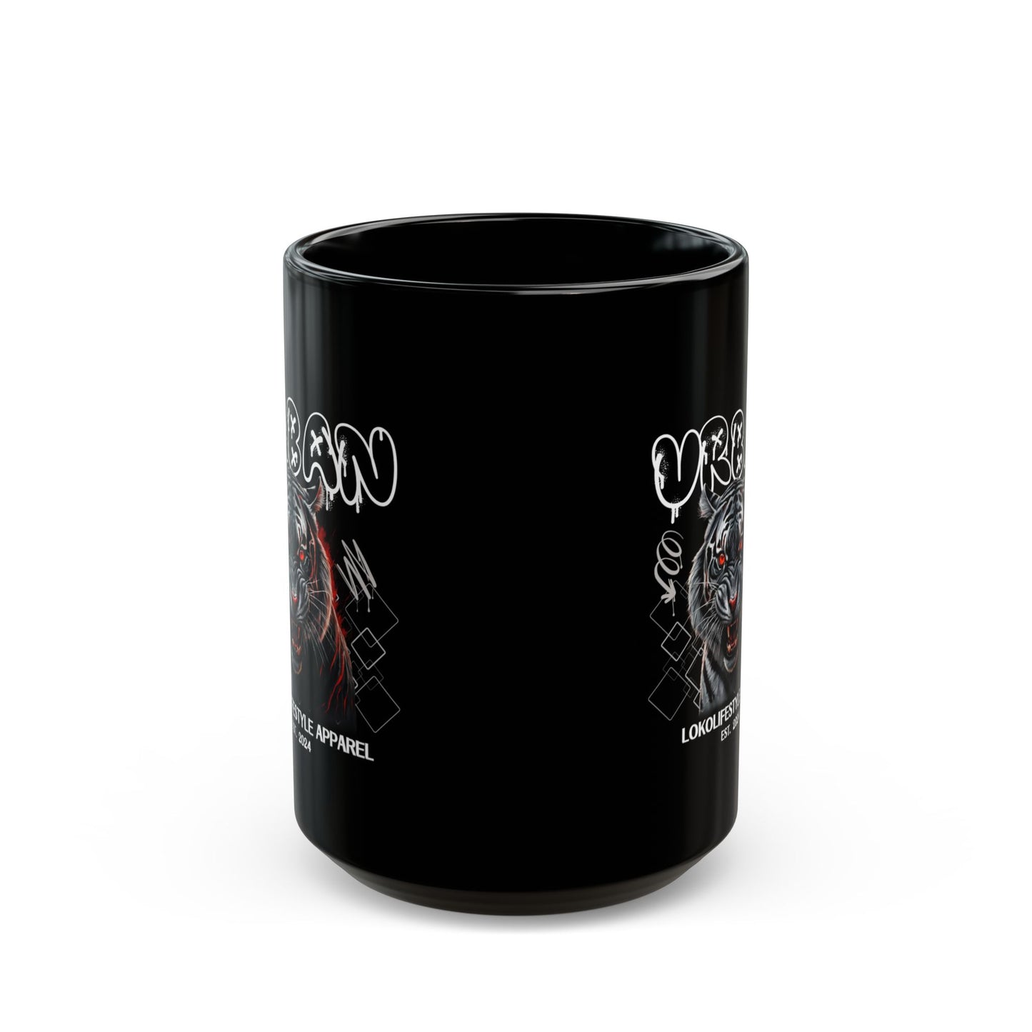 15oz Black Mug Urban Lokolifestyle Aparrel Red Eyed Tiger Design