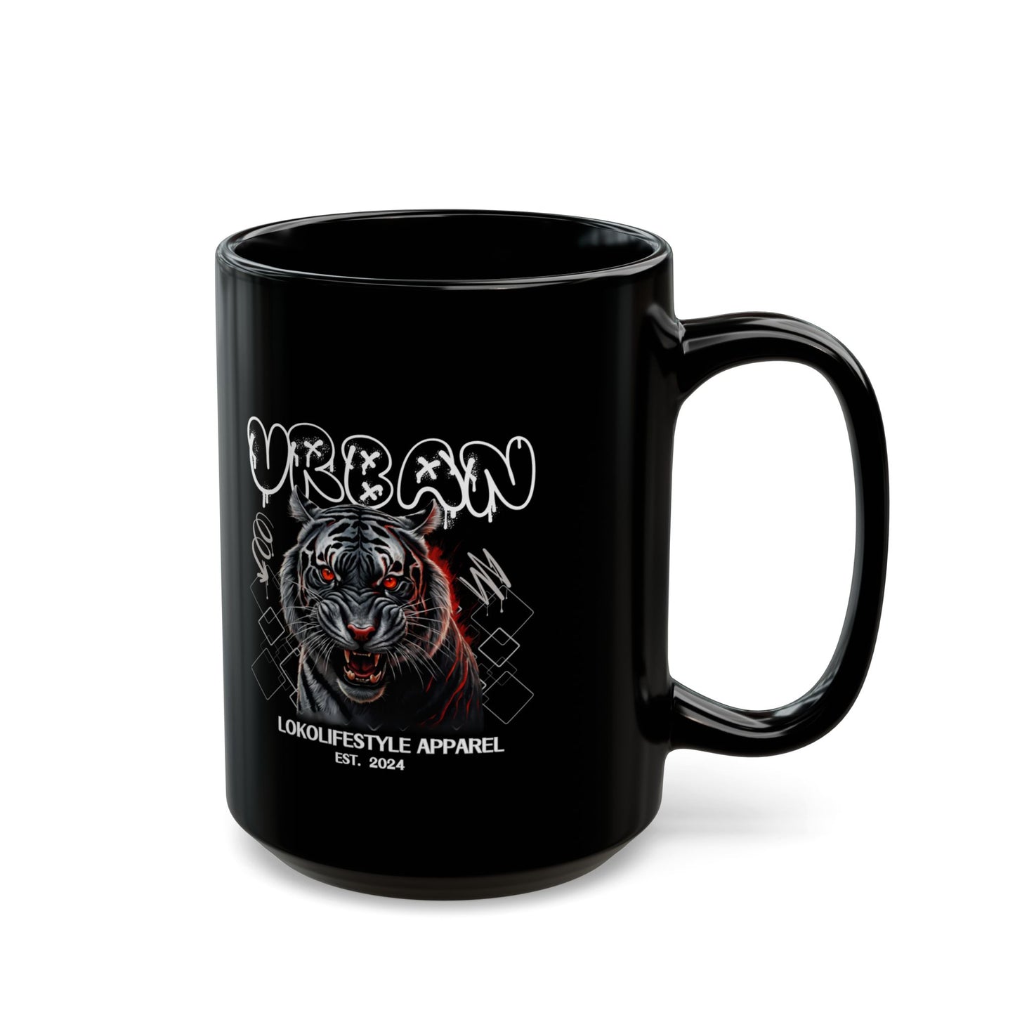 15oz Black Mug Urban Lokolifestyle Aparrel Red Eyed Tiger Design