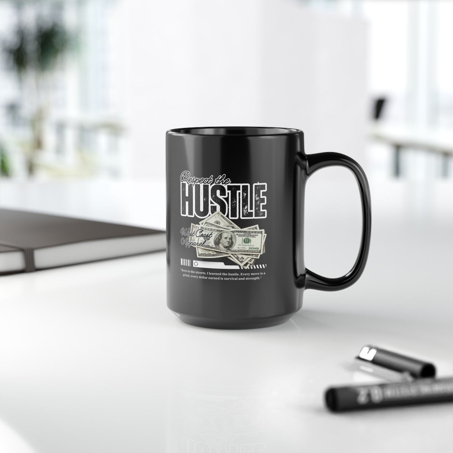 Respect the Hustle with Money Black Mug (15oz)