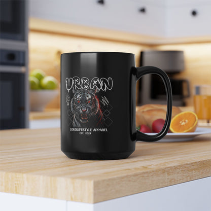 15oz Black Mug Urban Lokolifestyle Aparrel Red Eyed Tiger Design