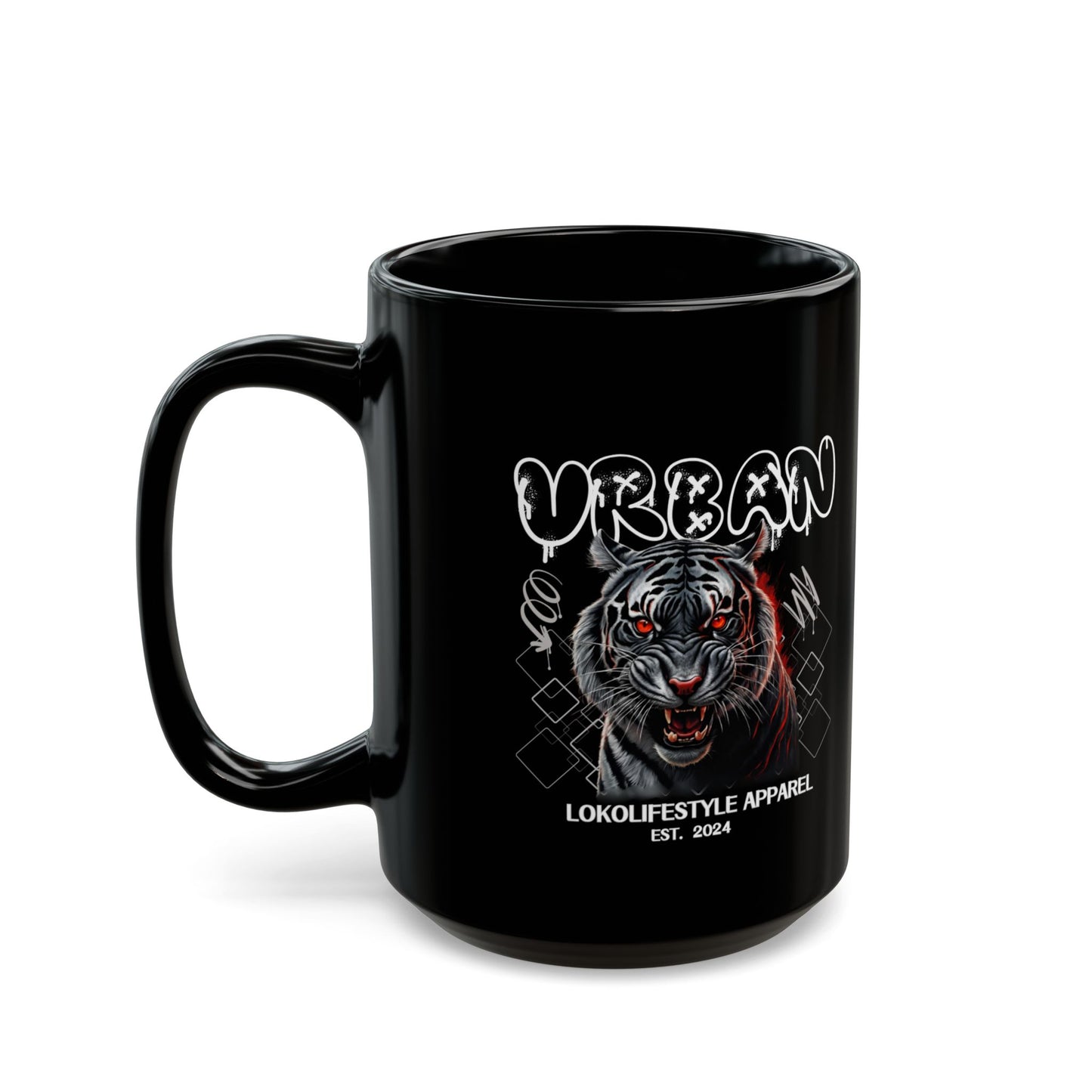 15oz Black Mug Urban Lokolifestyle Aparrel Red Eyed Tiger Design